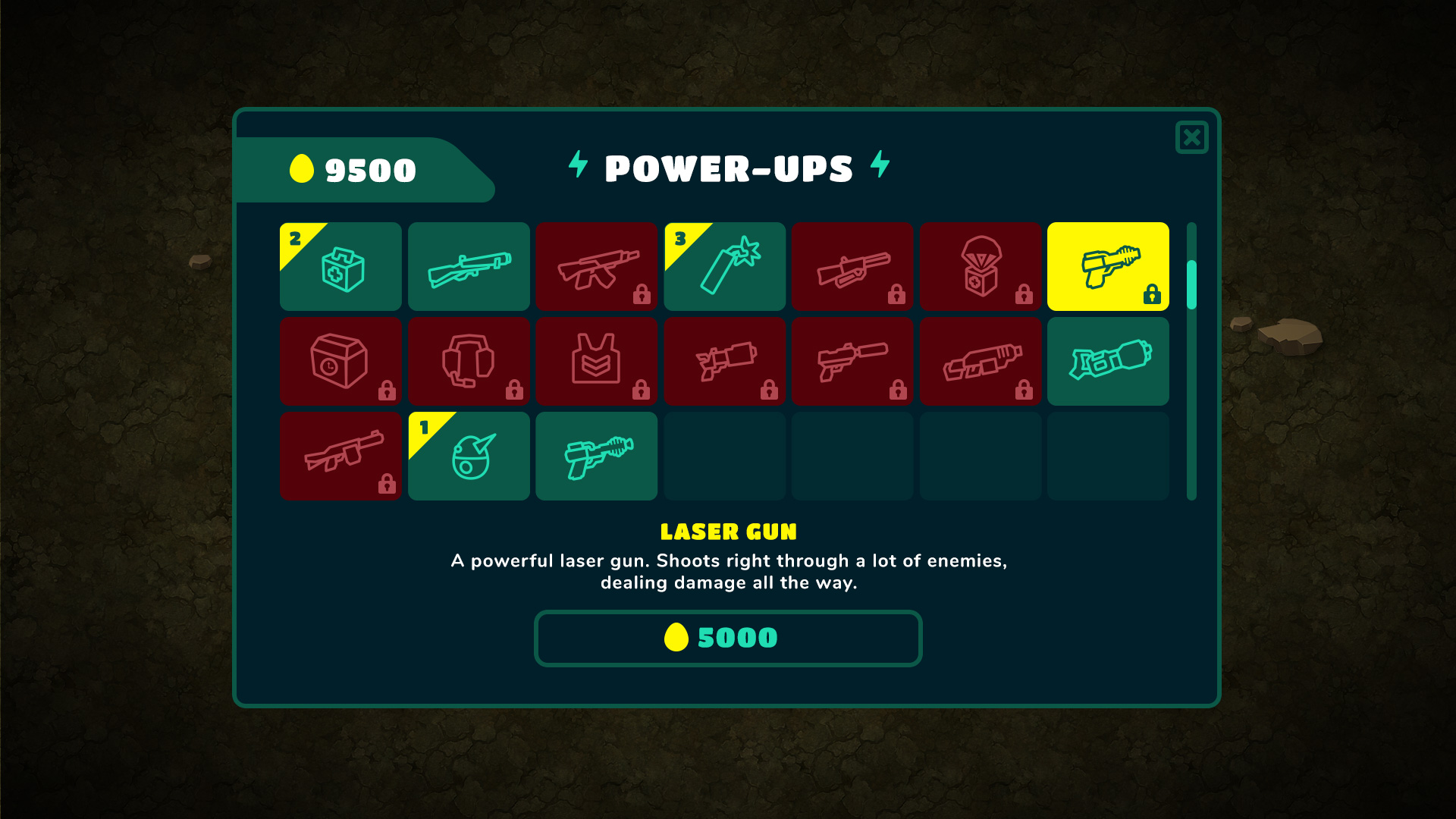 Bad Egg power-ups interface