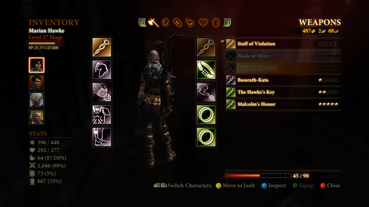 Dragon Age II console weapon inventory