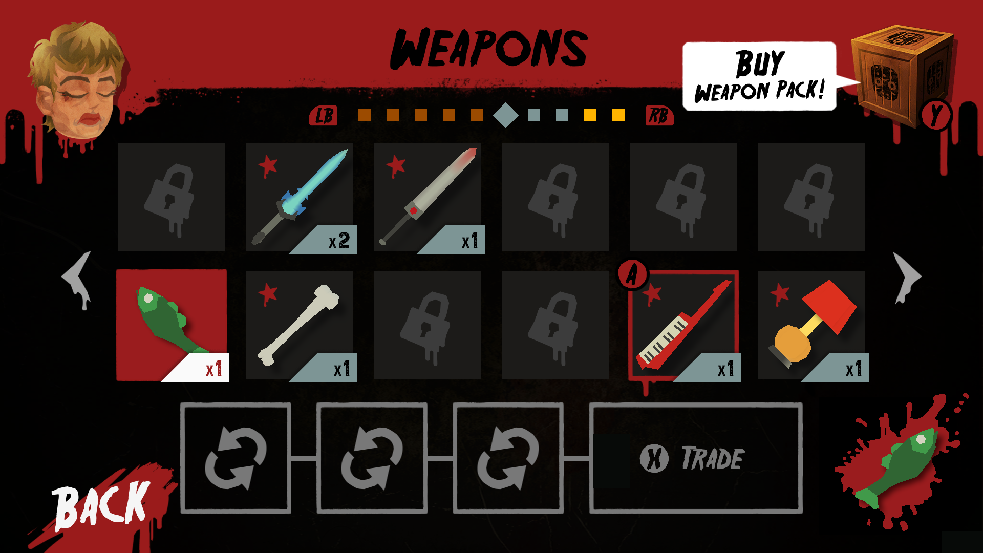Friday the 13th: Killer Puzzle weapons menu