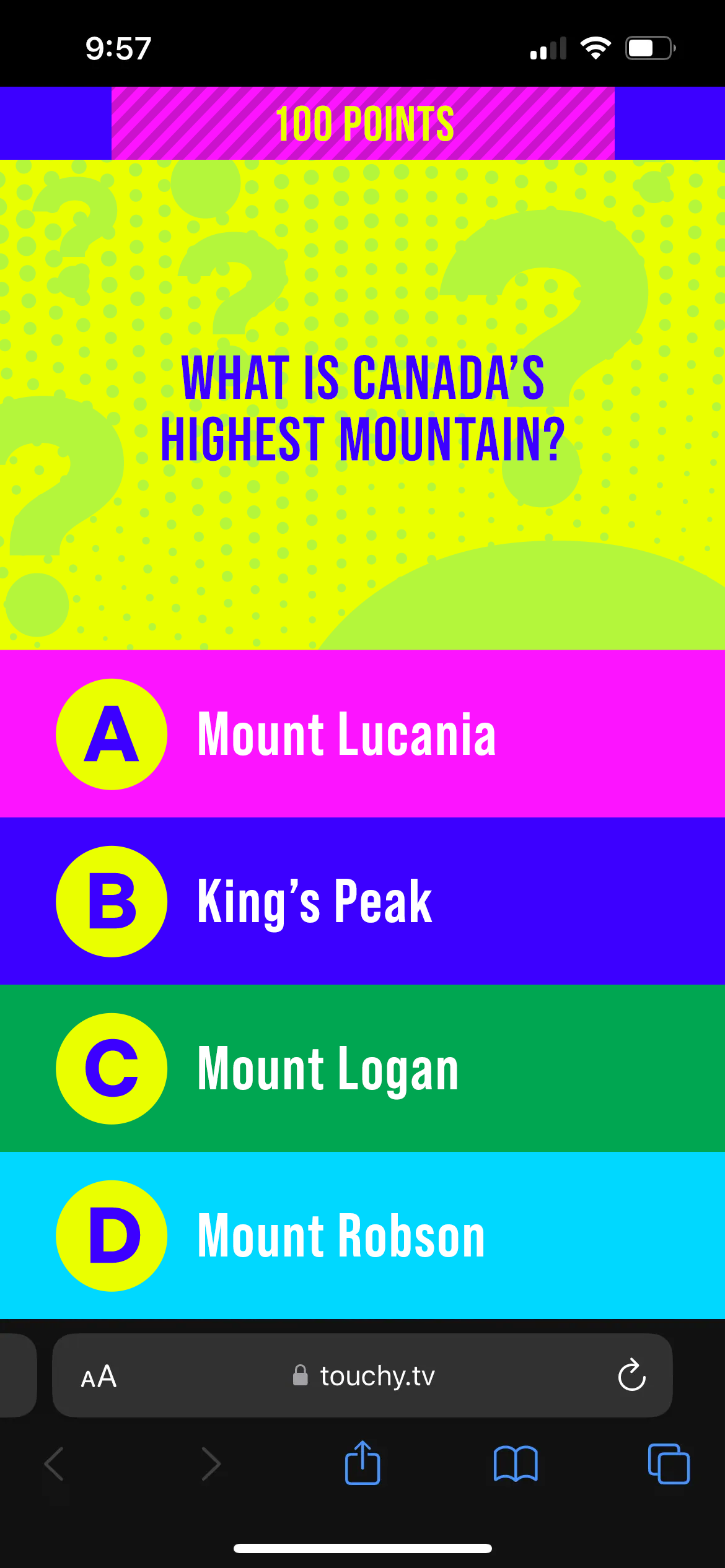 Touchy TV mobile trivia interface