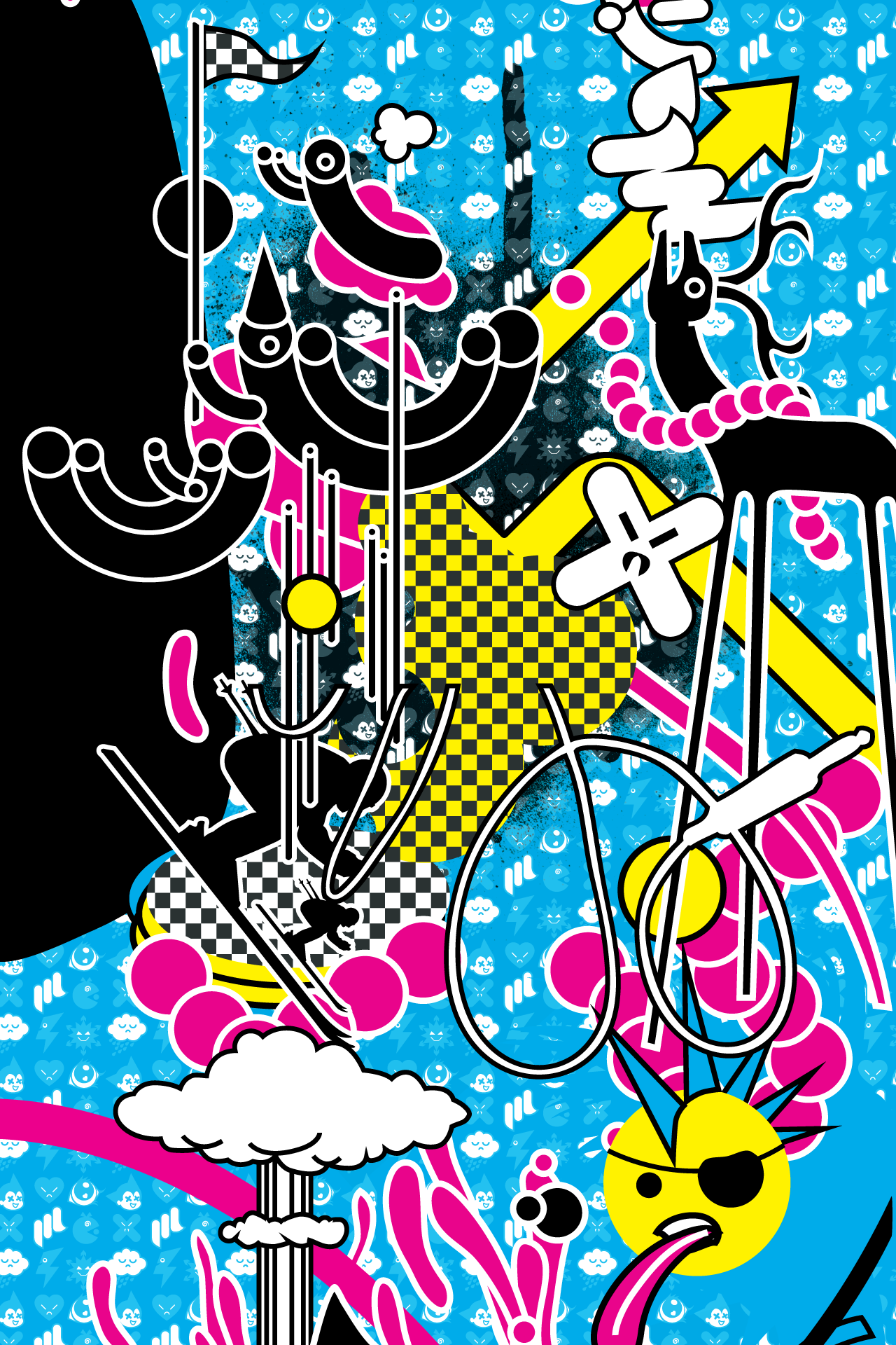 Marielle ski artwork detail on a blue background