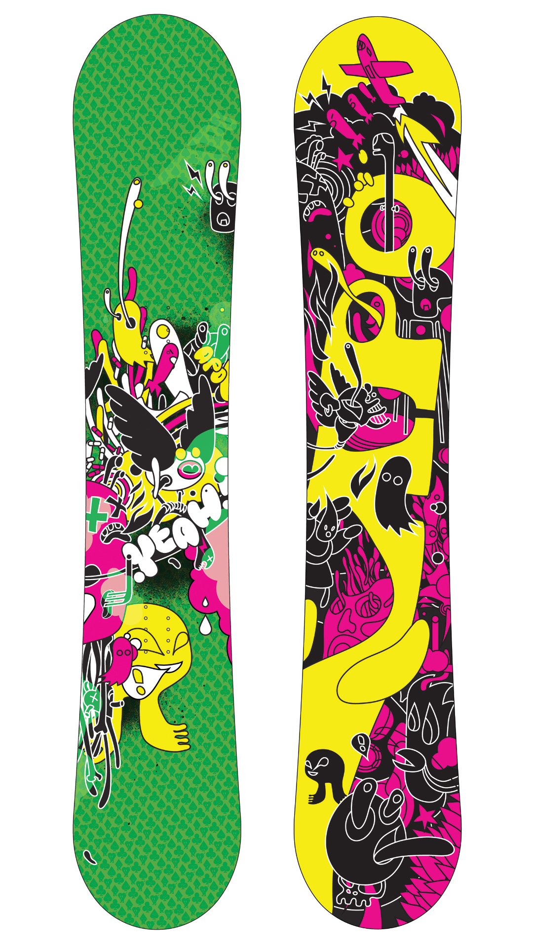 APO Yeah snowboard top and base artwork