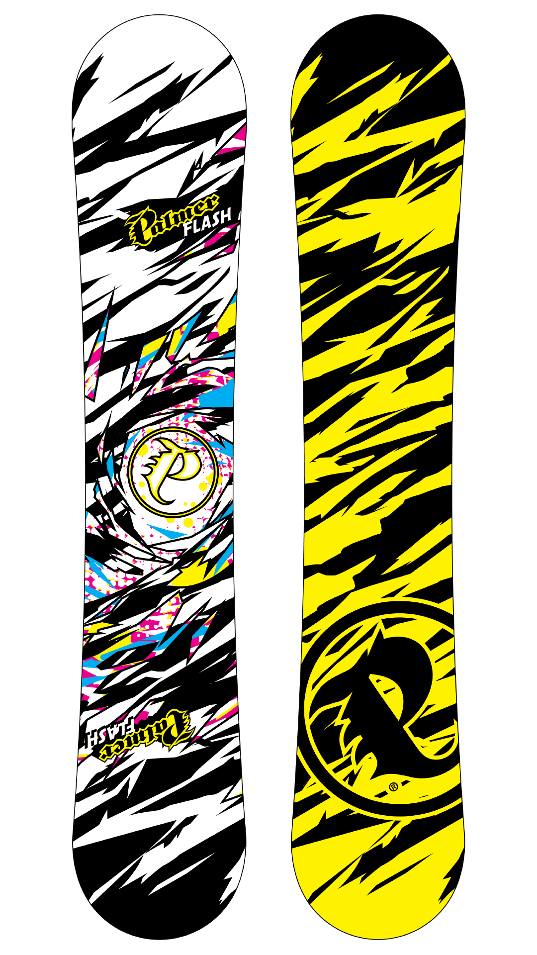 Palmer Flash alternate snowboard top and base artwork with lightning graphics